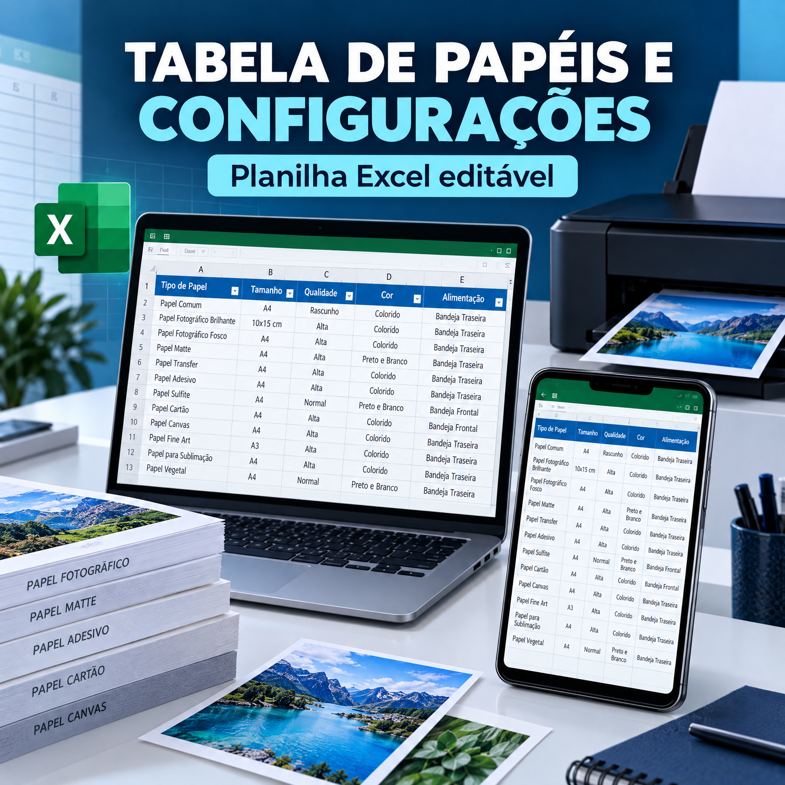 Bônus 3 - Tabela de Papéis e Configurações de Impressão