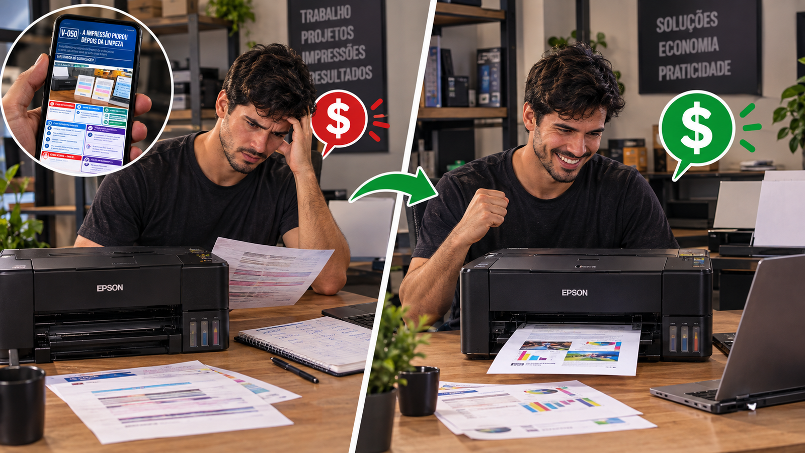 Antes e depois com impressora Epson