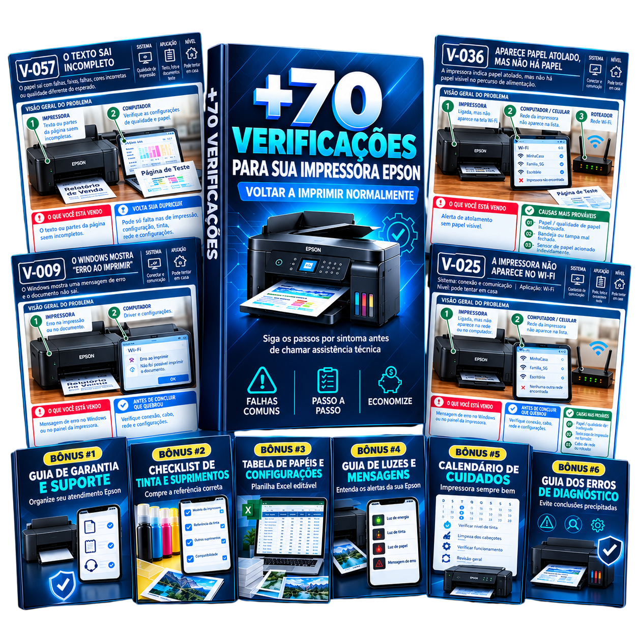 Mockup do Guia de +70 Verificações para Impressoras Epson